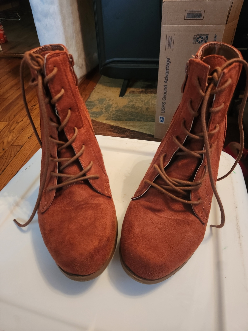 Women's Rust Suede Lace-Up Ankle Boots